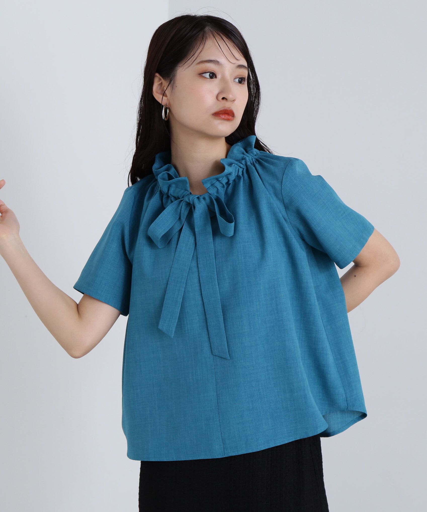  「ドライタッチポプリンフリルリボンタイブラウス」|シャツ・ブラウス|