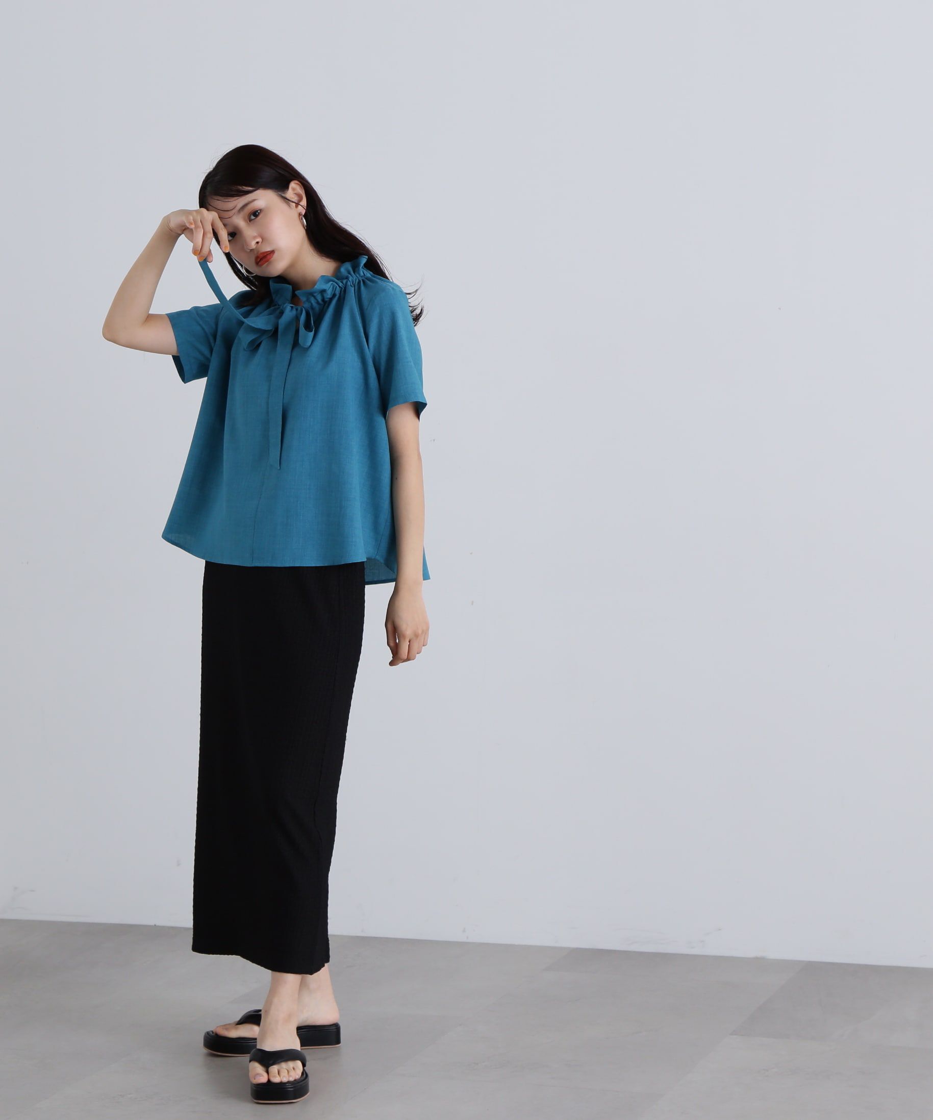  「ドライタッチポプリンフリルリボンタイブラウス」|シャツ・ブラウス|