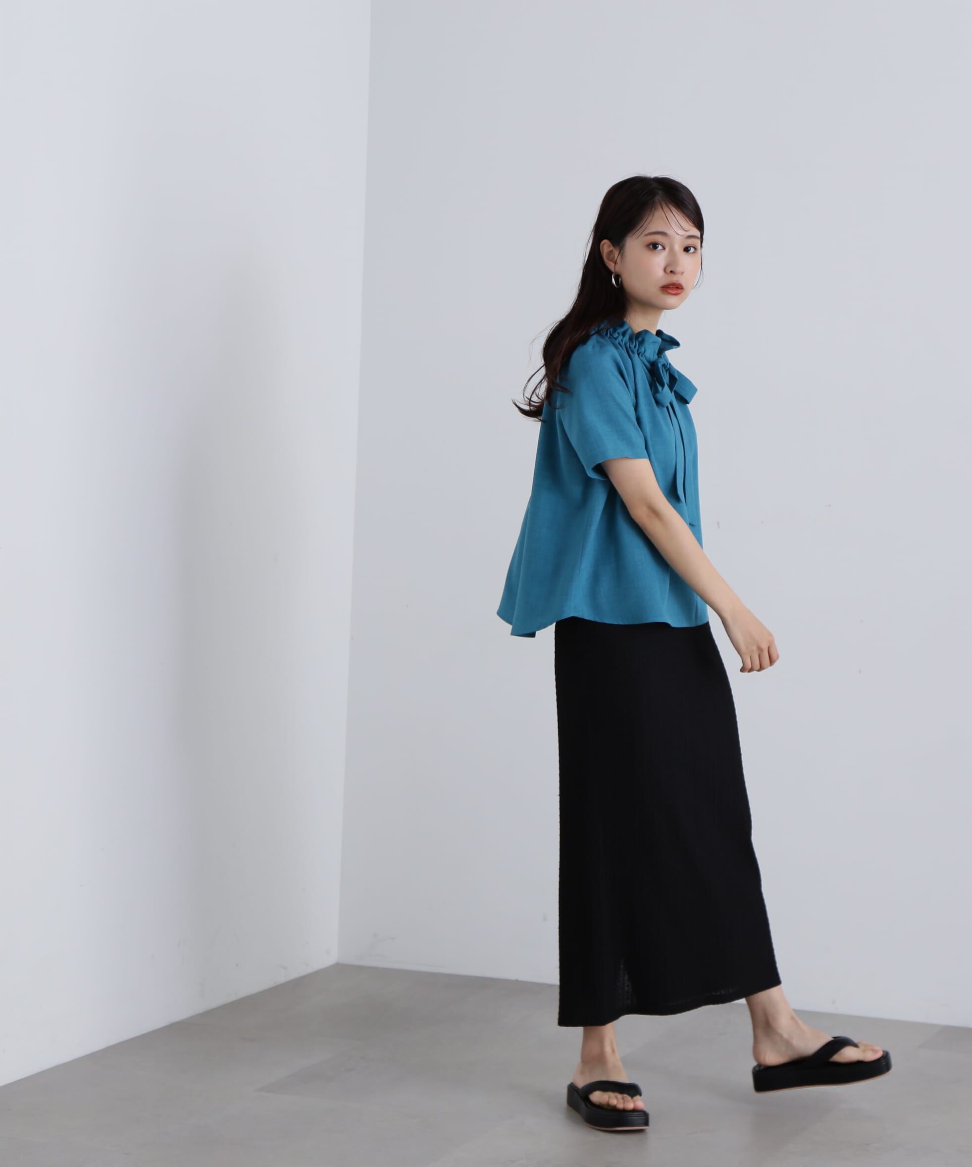  「ドライタッチポプリンフリルリボンタイブラウス」|シャツ・ブラウス|