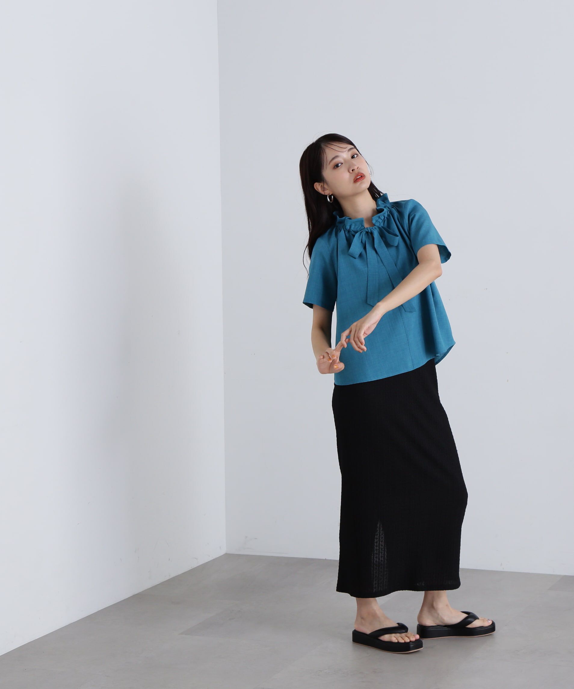  「ドライタッチポプリンフリルリボンタイブラウス」|シャツ・ブラウス|