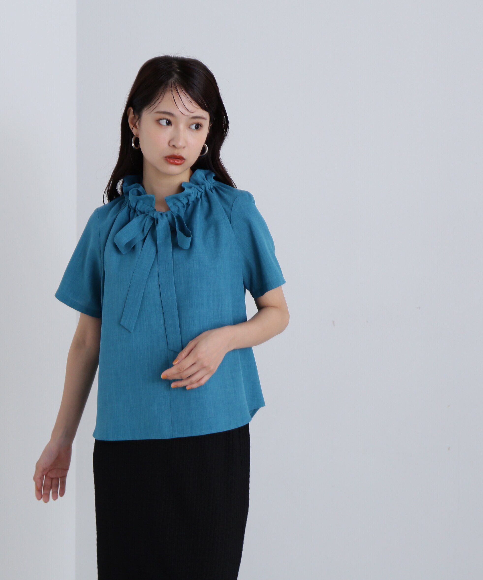  「ドライタッチポプリンフリルリボンタイブラウス」|シャツ・ブラウス|