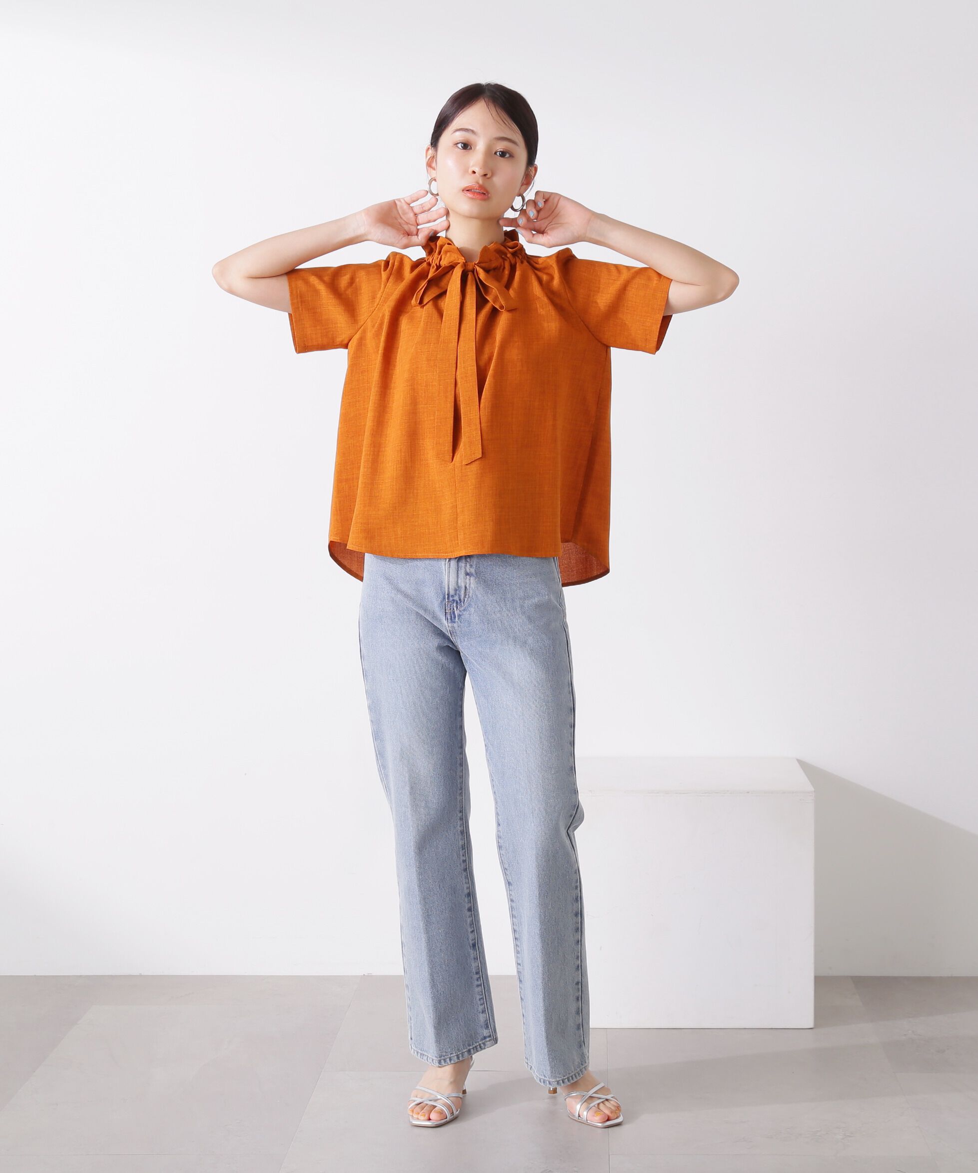  「ドライタッチポプリンフリルリボンタイブラウス」|シャツ・ブラウス|