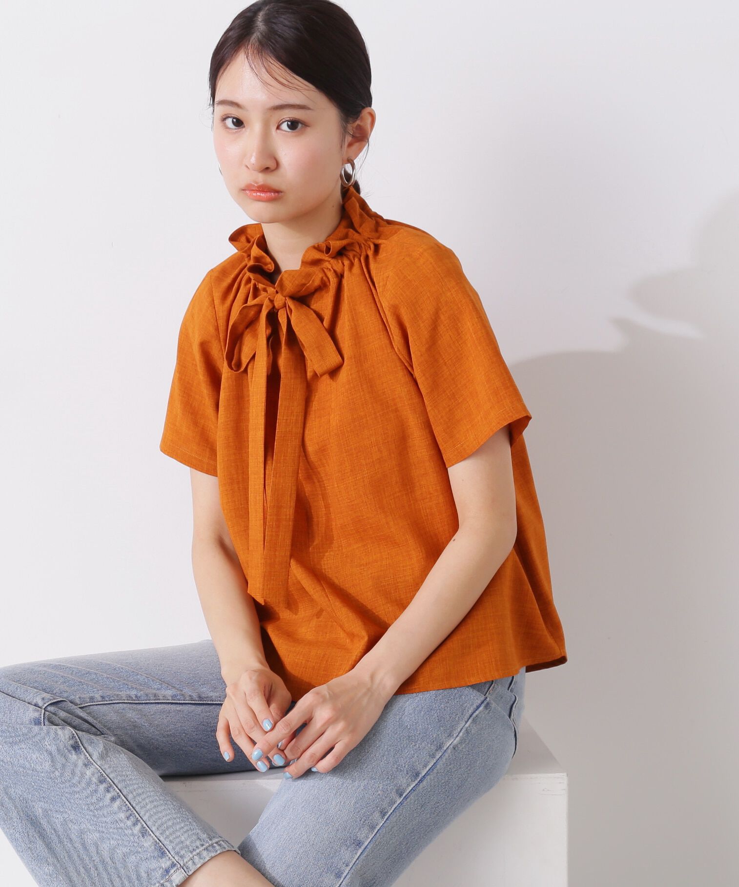  「ドライタッチポプリンフリルリボンタイブラウス」|シャツ・ブラウス|