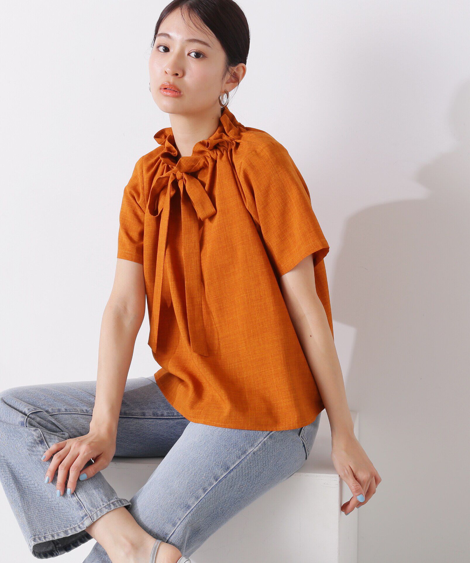  「ドライタッチポプリンフリルリボンタイブラウス」|シャツ・ブラウス|