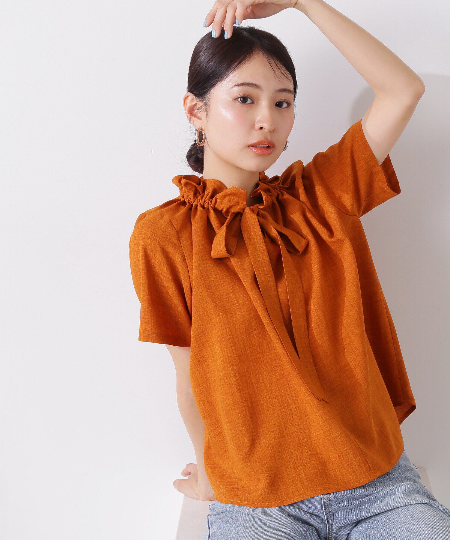  「ドライタッチポプリンフリルリボンタイブラウス」|シャツ・ブラウス|