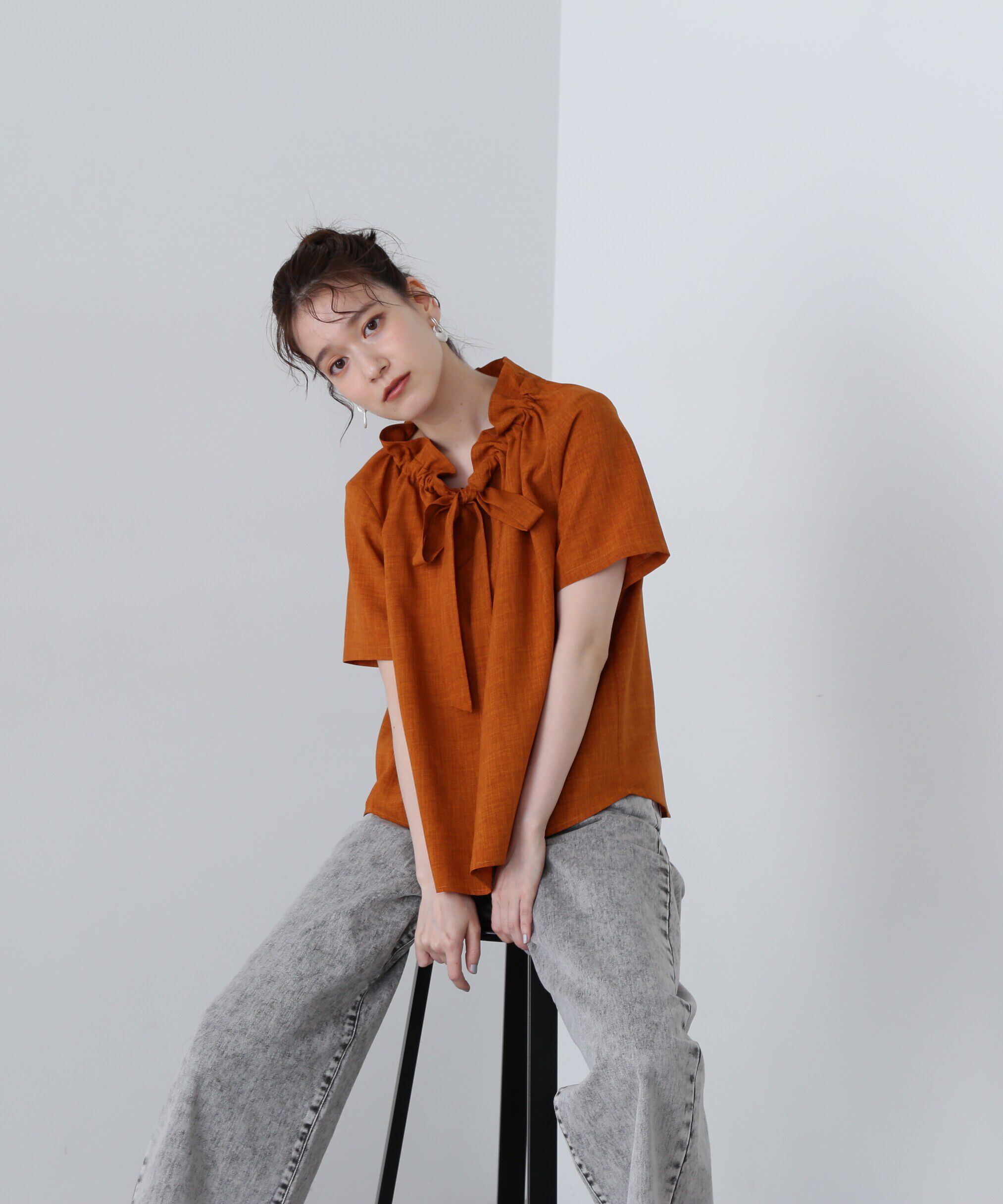  「ドライタッチポプリンフリルリボンタイブラウス」|シャツ・ブラウス|