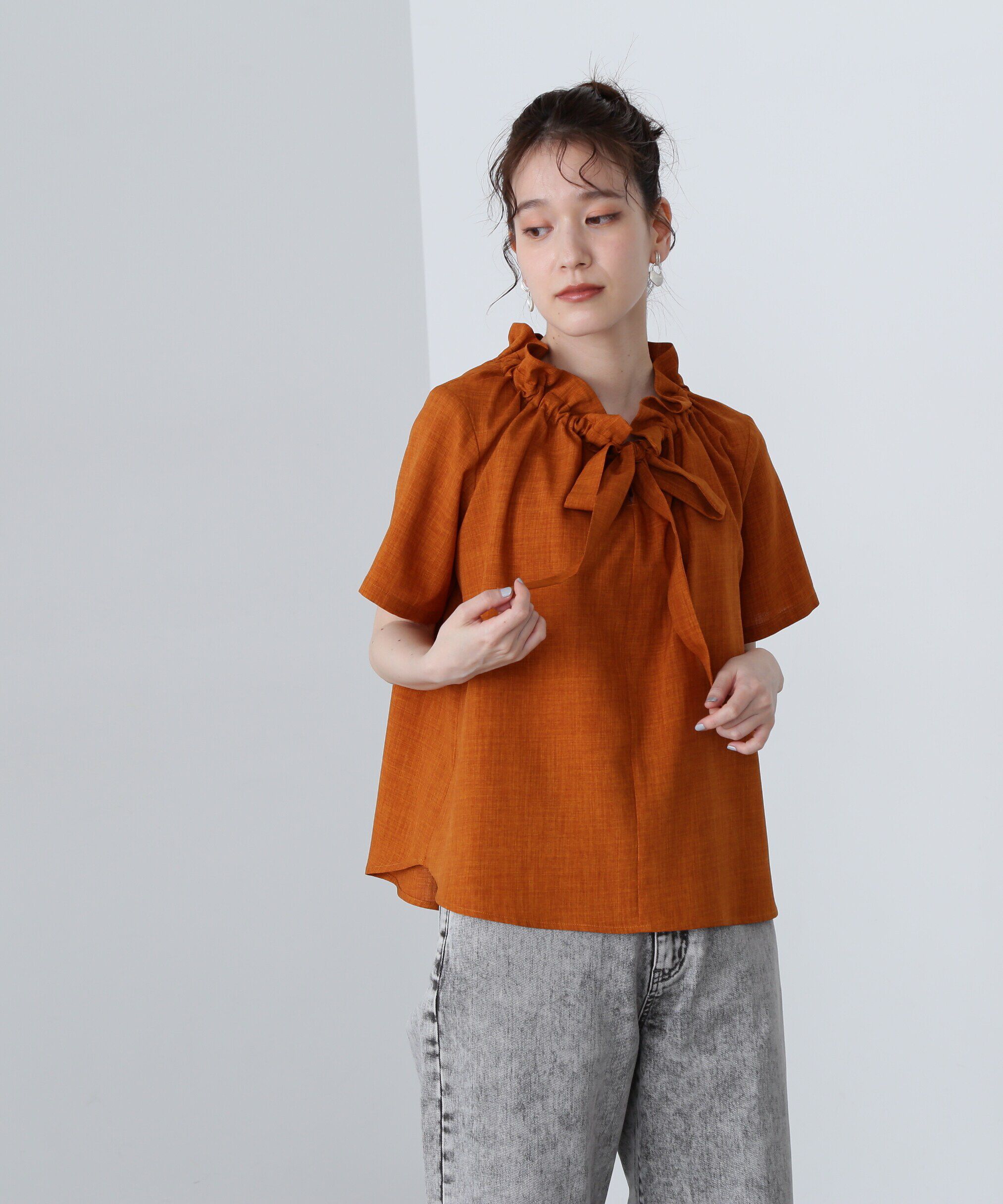  「ドライタッチポプリンフリルリボンタイブラウス」|シャツ・ブラウス|