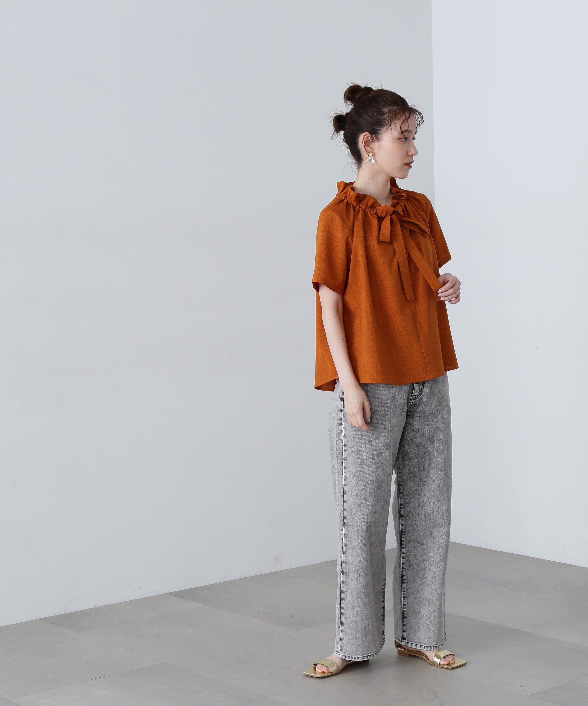  「ドライタッチポプリンフリルリボンタイブラウス」|シャツ・ブラウス|