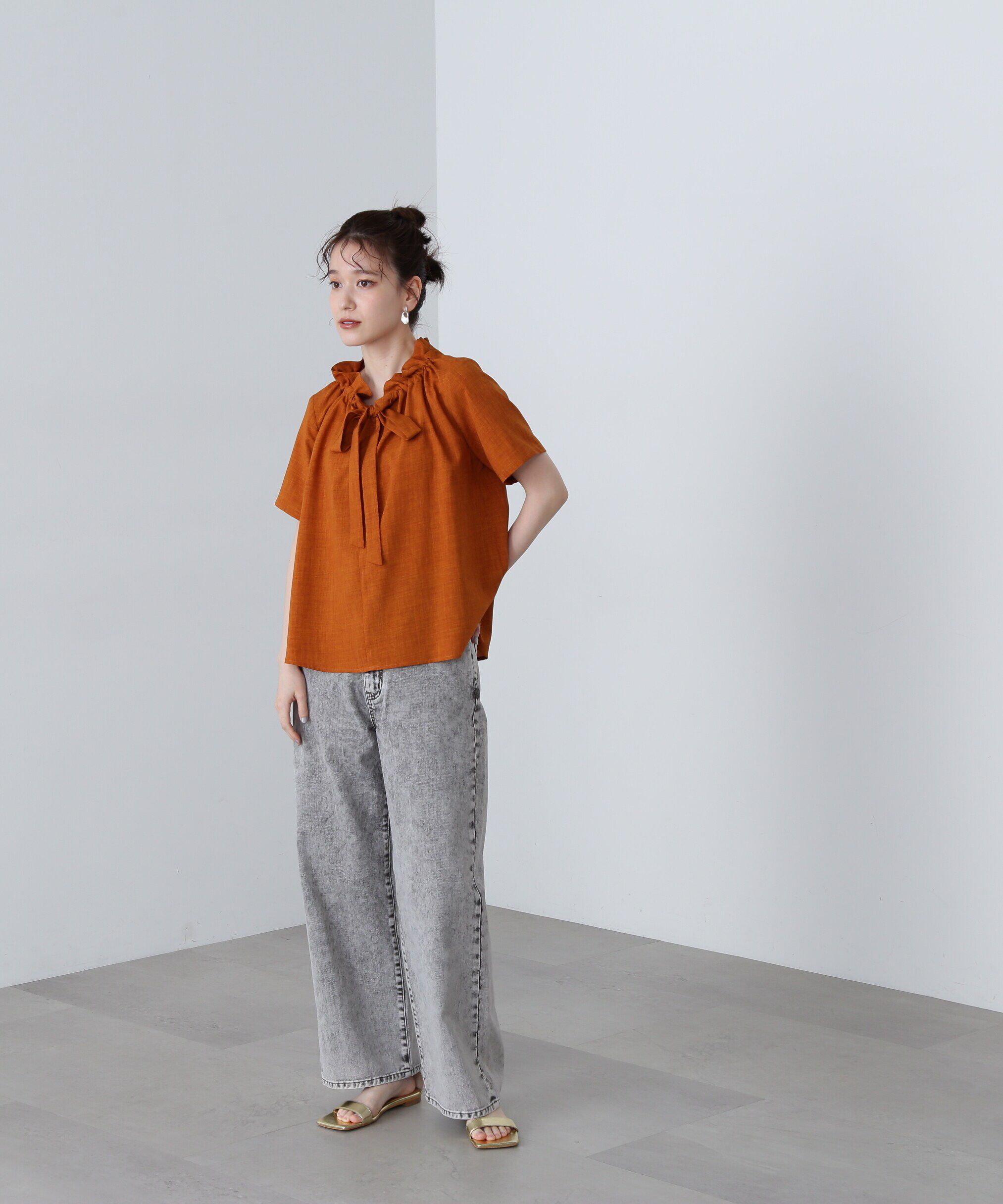  「ドライタッチポプリンフリルリボンタイブラウス」|シャツ・ブラウス|