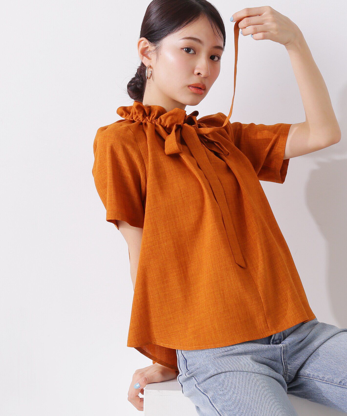  「ドライタッチポプリンフリルリボンタイブラウス」|シャツ・ブラウス|