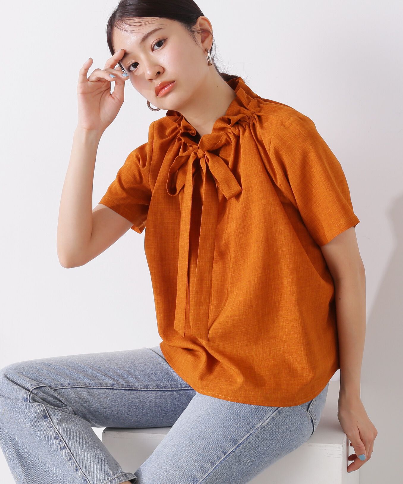  「ドライタッチポプリンフリルリボンタイブラウス」|シャツ・ブラウス|