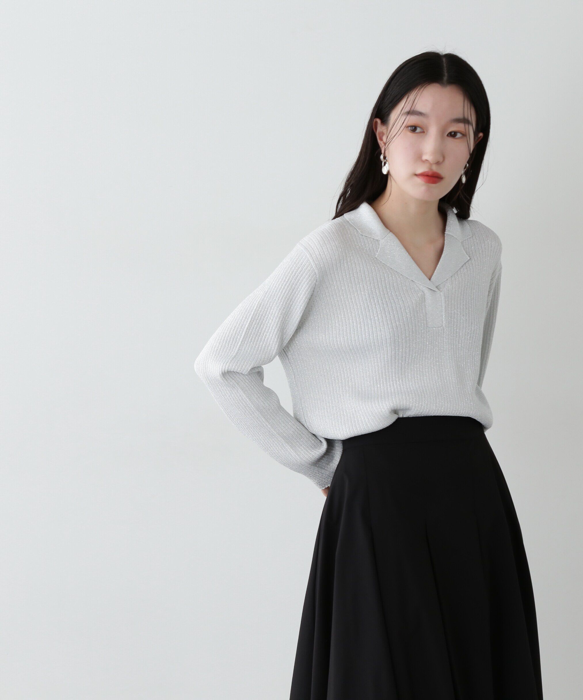  「ラメリブカイキンニット」|ニット・セーター|グレー