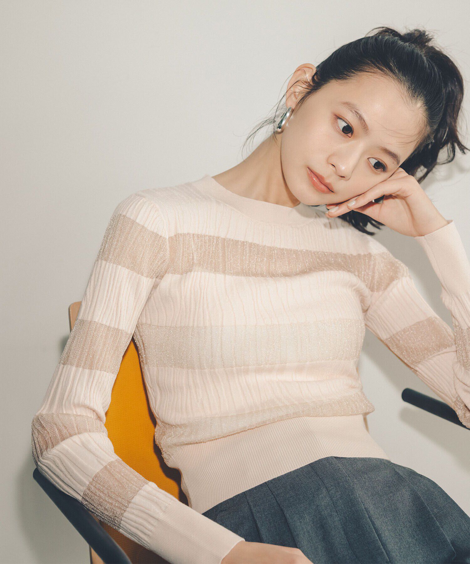  「ウェーブシアーボーダー SETUP ニット」|ニット・セーター|ピンク