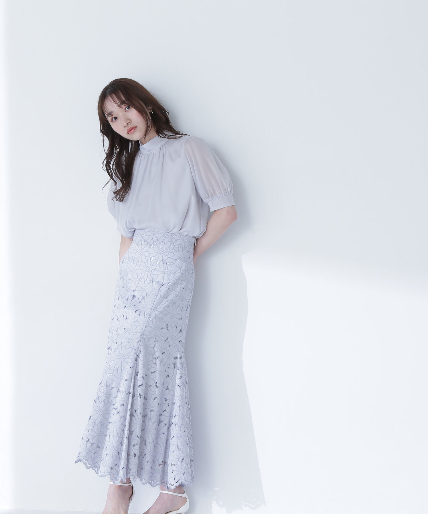  「バイカラーレースマーメイドスカート」|スカート|ブルー