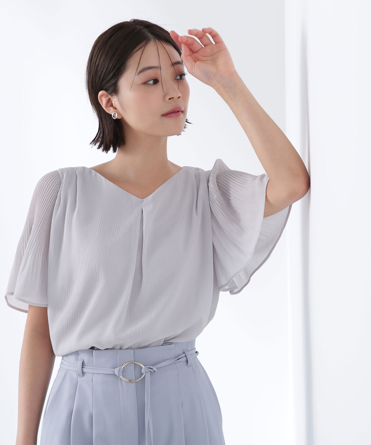  「楊柳フレアスリーブブラウス」|シャツ・ブラウス|グレー
