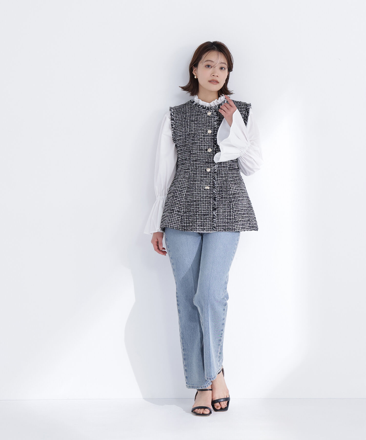  「フリルカフスハイネックブラウス」|シャツ・ブラウス|