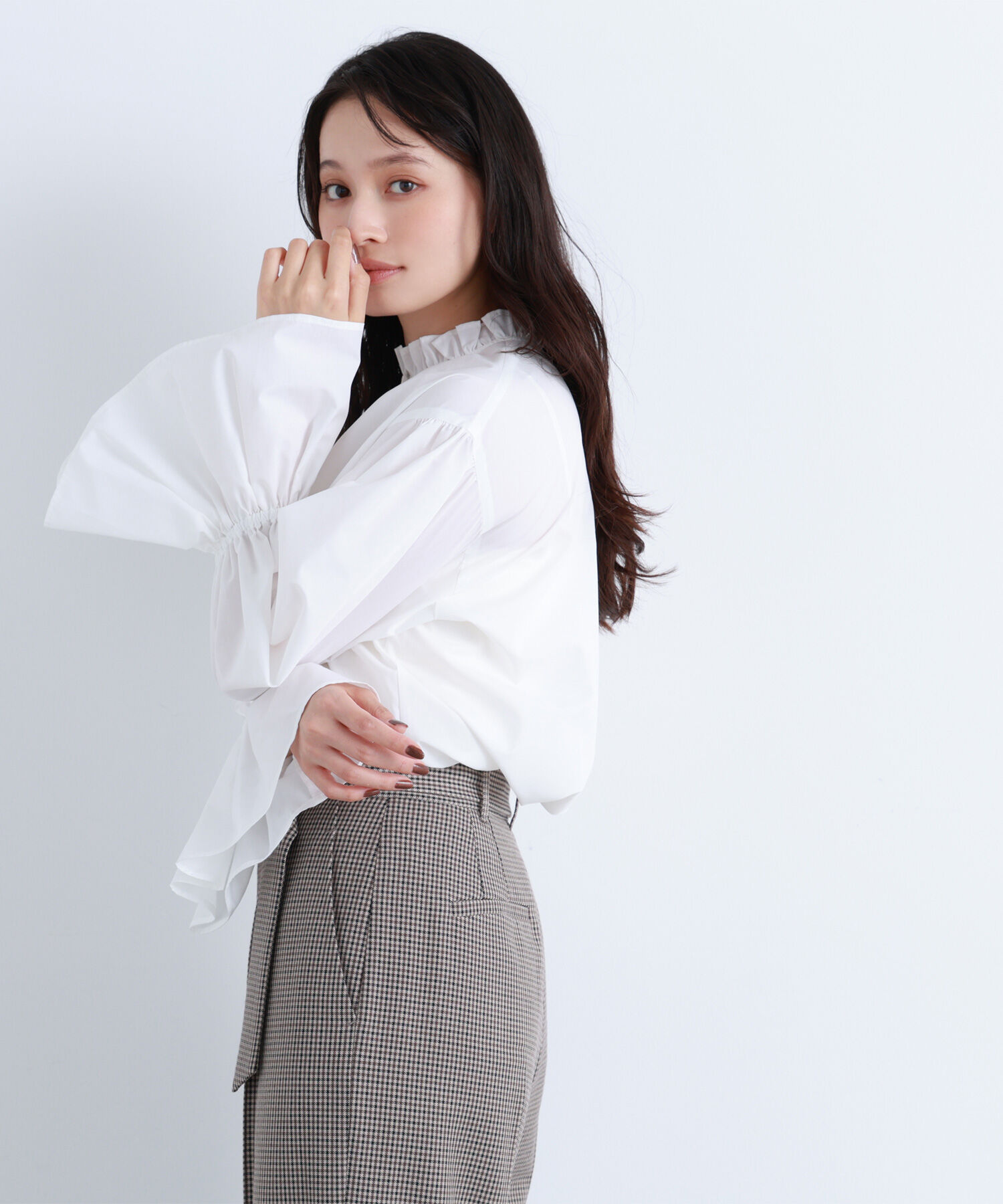  「フリルカフスハイネックブラウス」|シャツ・ブラウス|