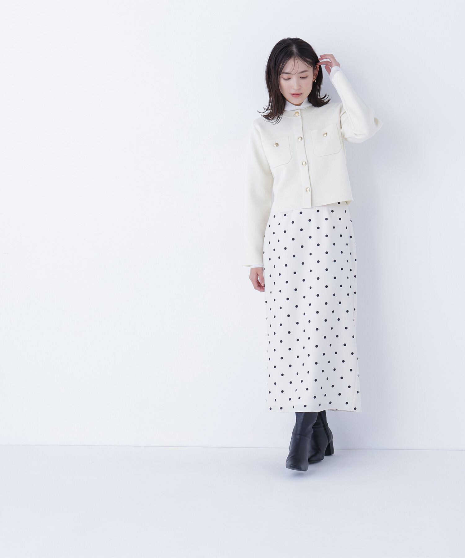  「ドットサテンタイトスカート」|スカート|
