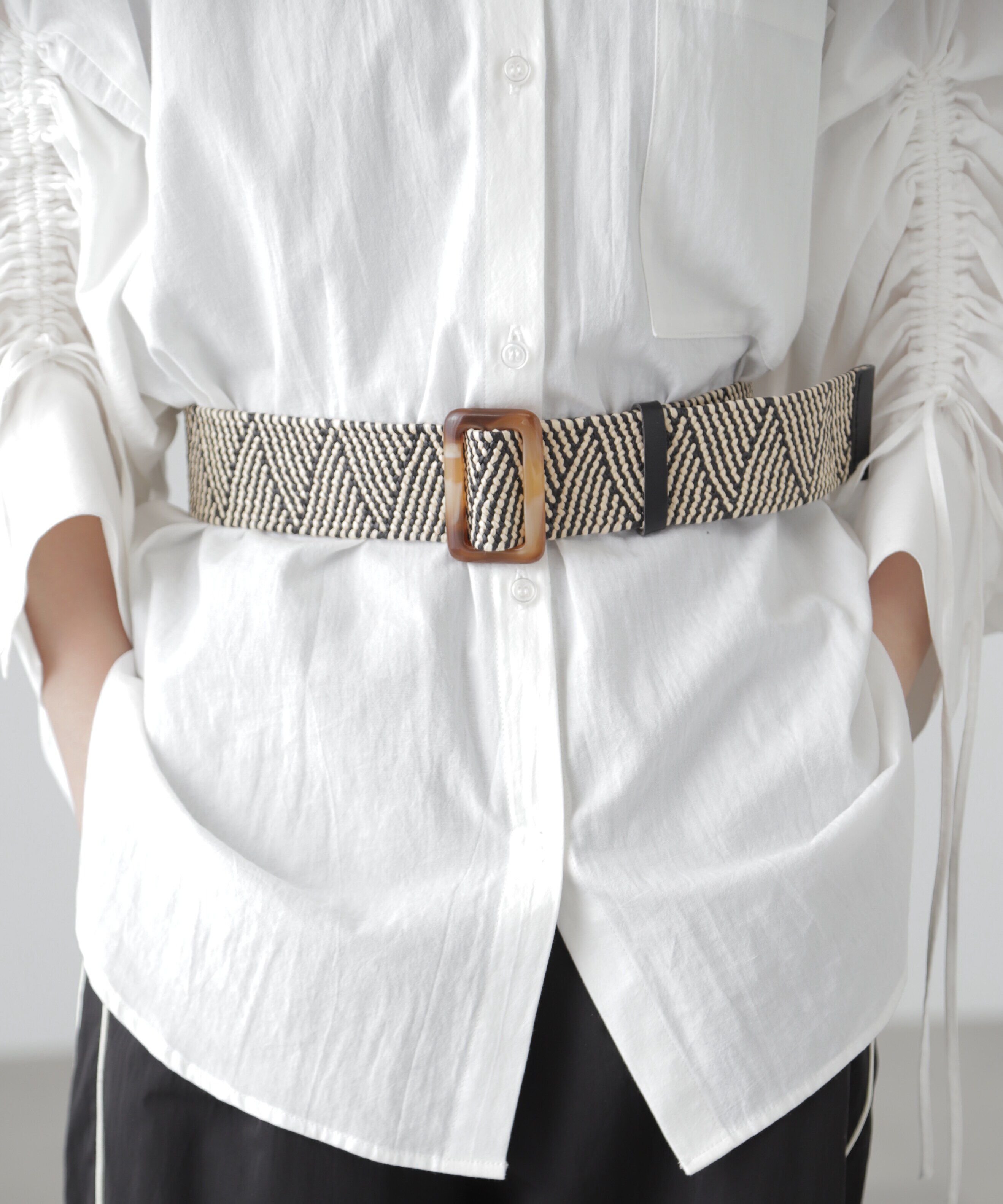  「スクエアバックルゴムベルト」|ハンカチ|ブラック柄1