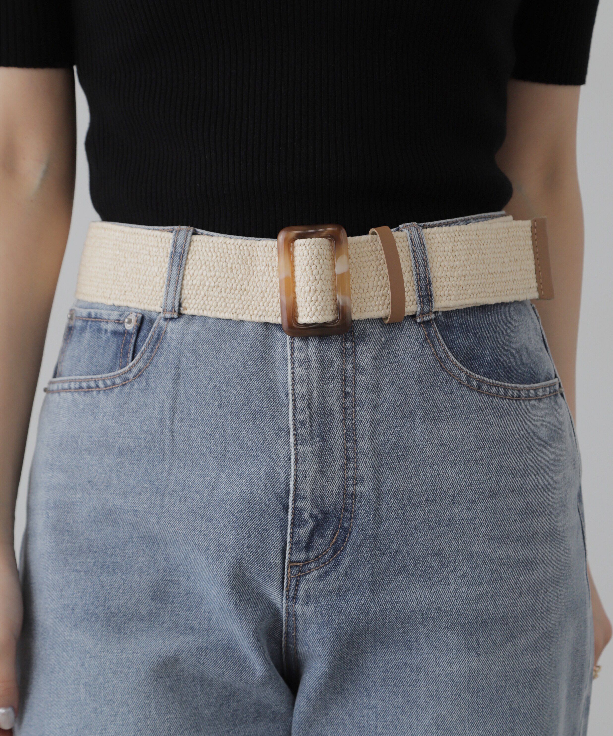  「スクエアバックルゴムベルト」|ハンカチ|ベージュ