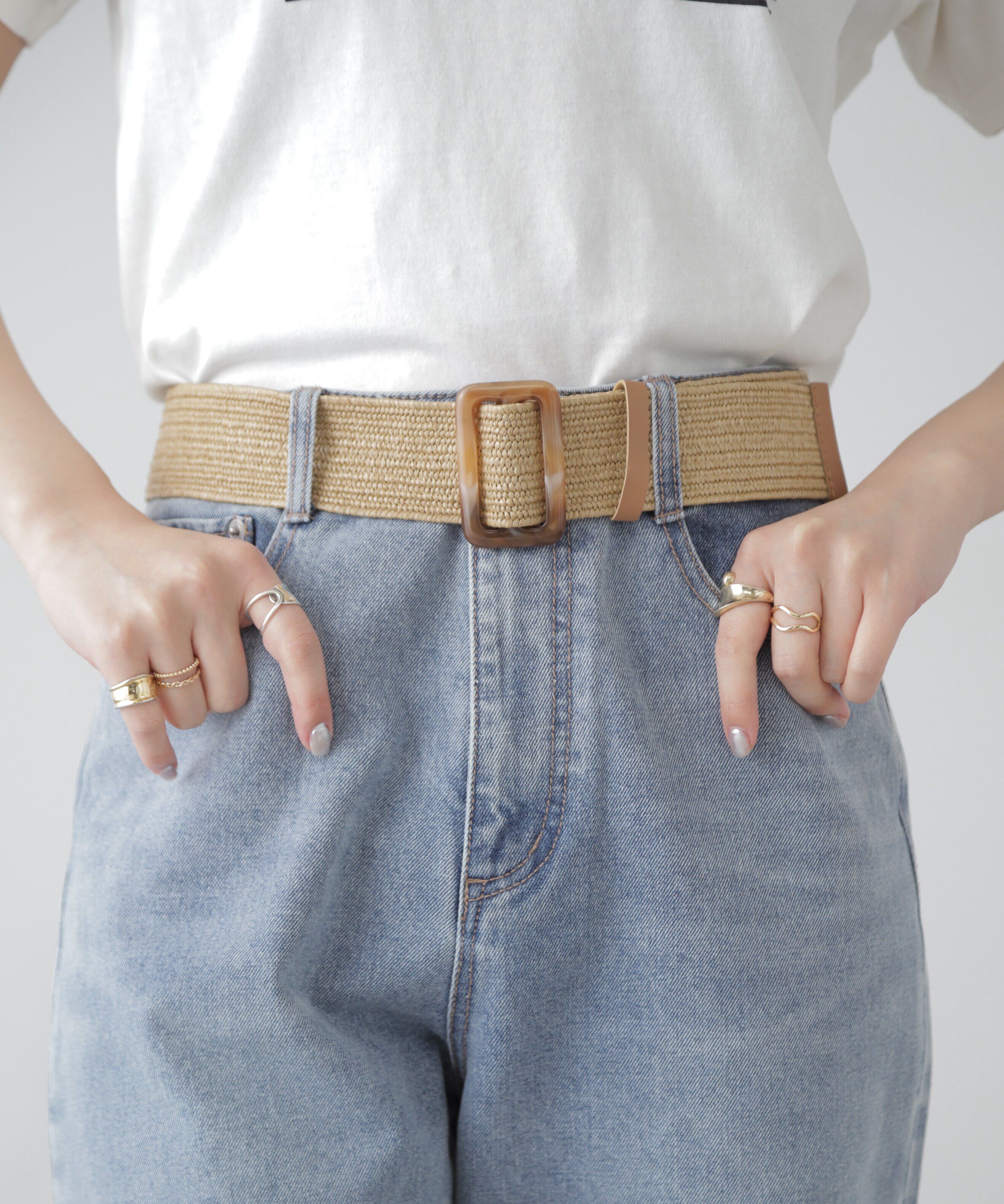  「スクエアバックルゴムベルト」|ハンカチ|ブラウン