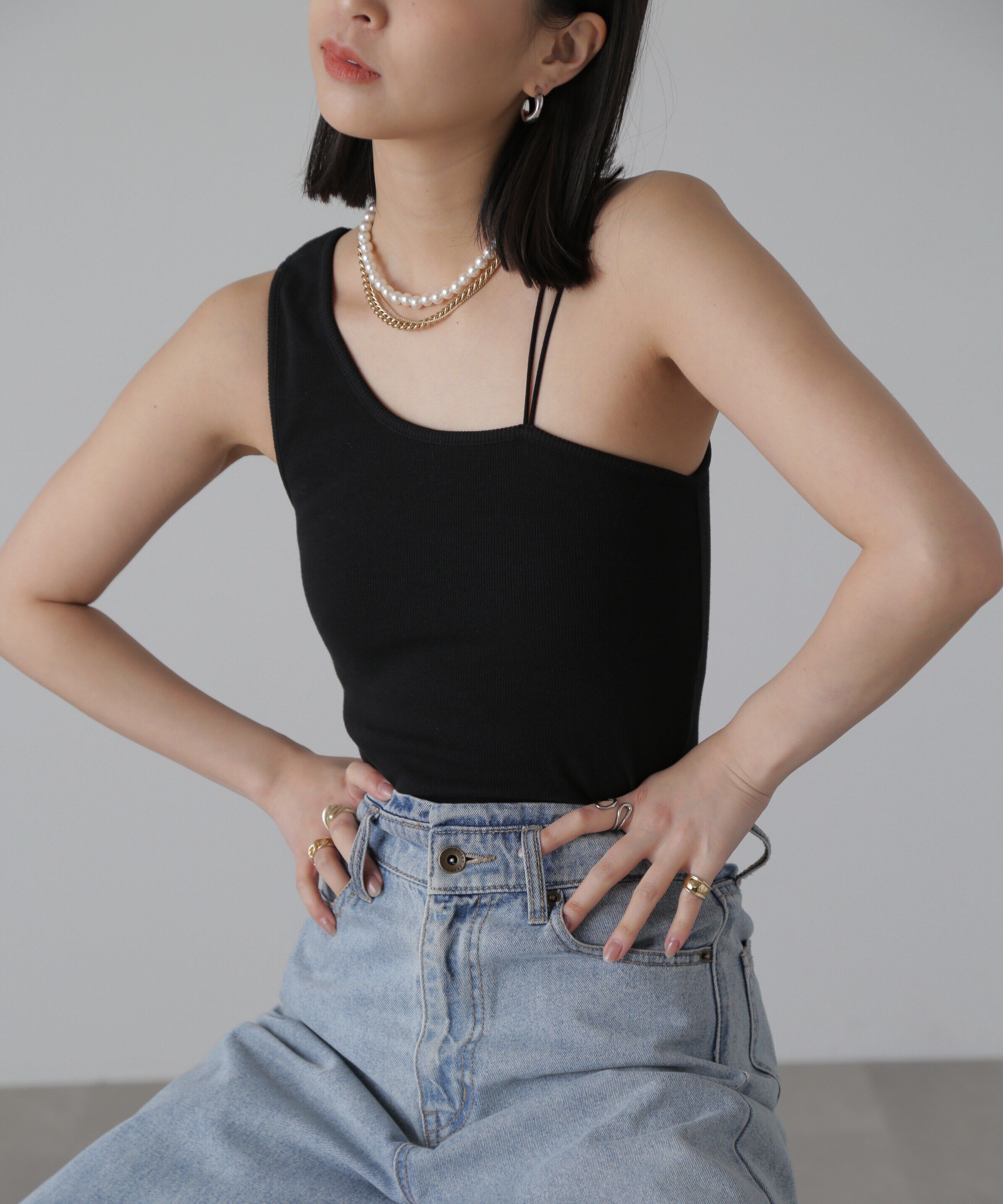  「ワンショルダーカップ付きテレコタンク」|Tシャツ・カットソー|