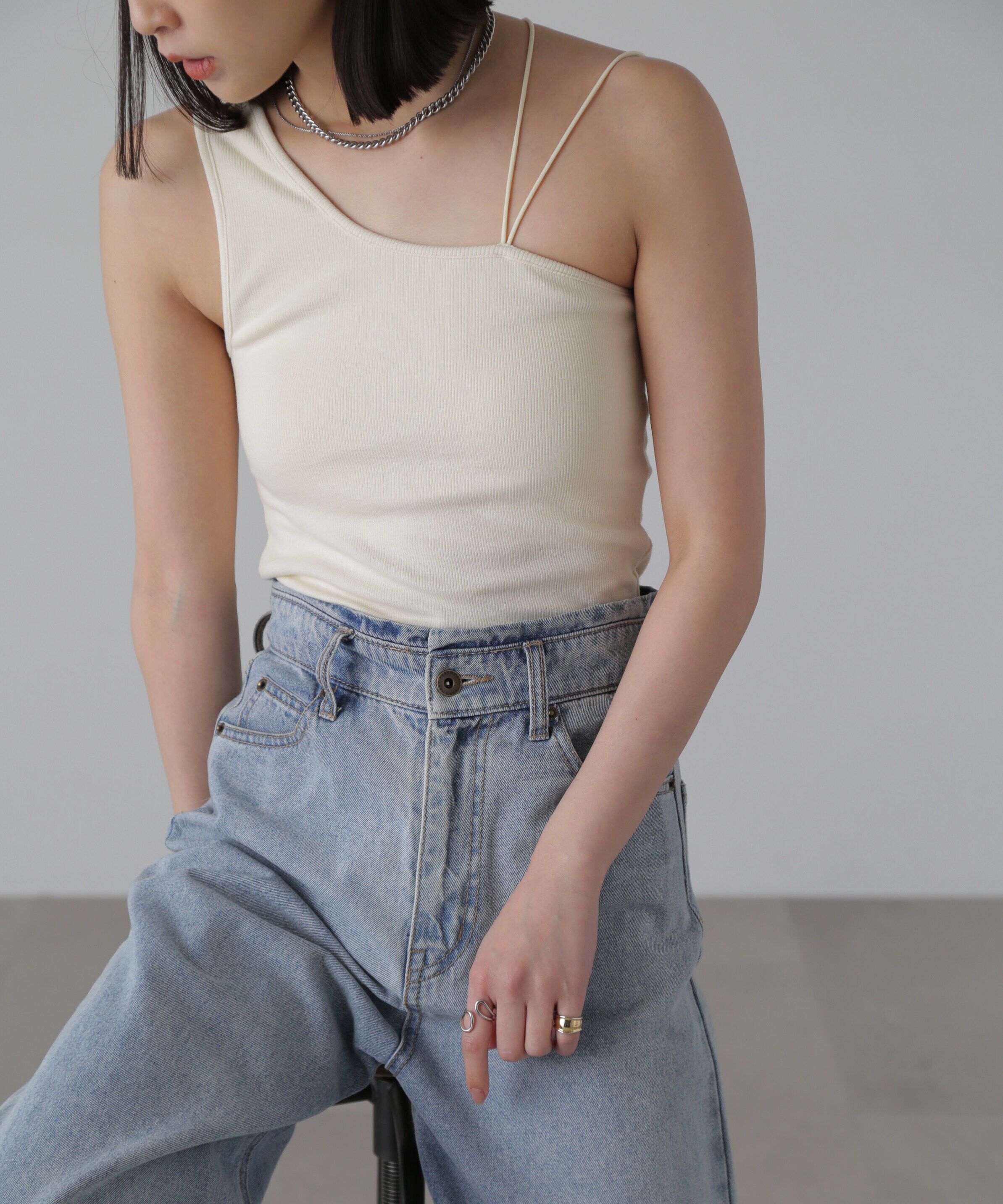  「ワンショルダーカップ付きテレコタンク」|Tシャツ・カットソー|オフ