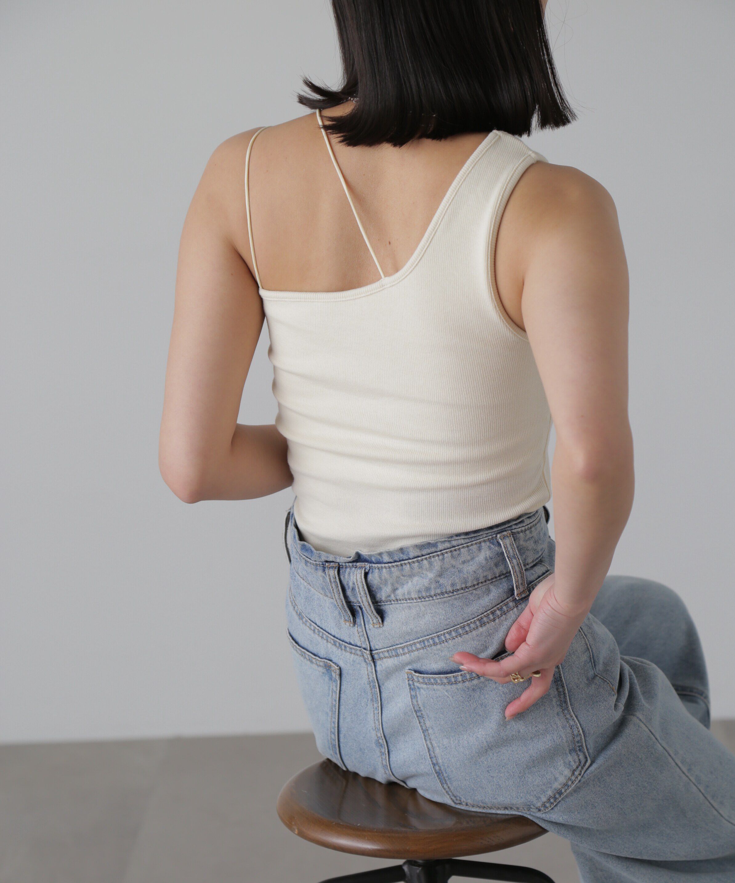  「ワンショルダーカップ付きテレコタンク」|Tシャツ・カットソー|