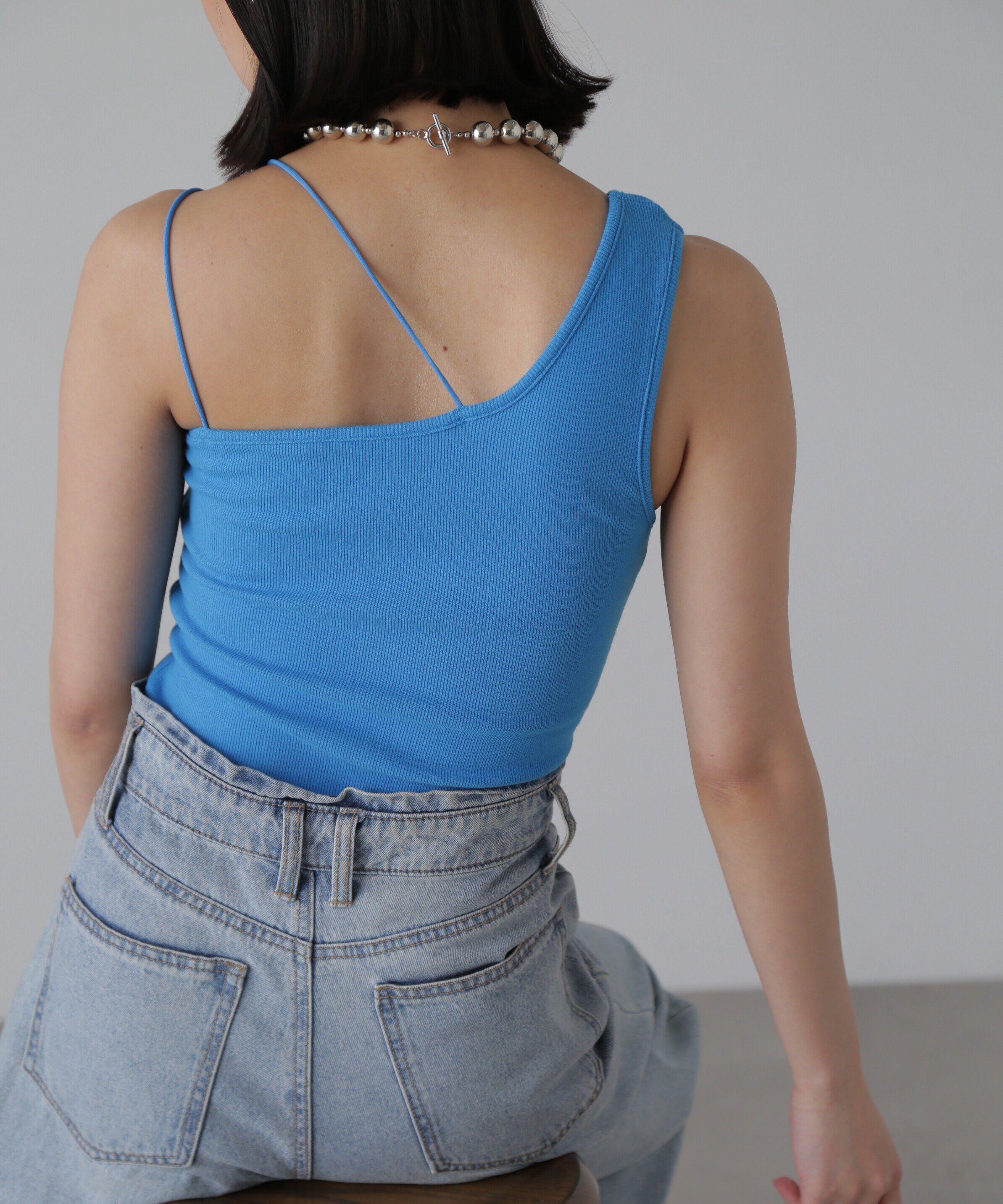  「ワンショルダーカップ付きテレコタンク」|Tシャツ・カットソー|