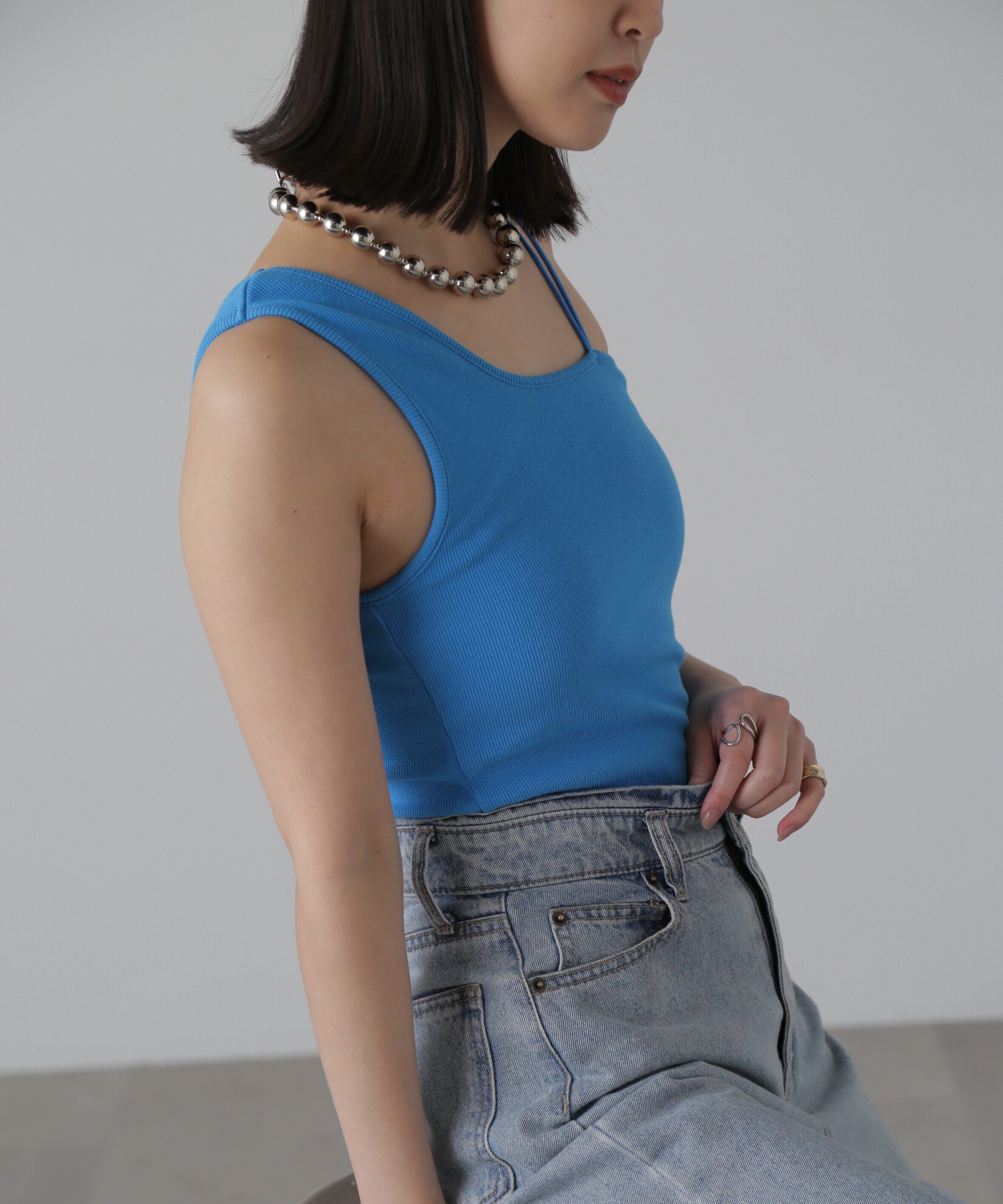  「ワンショルダーカップ付きテレコタンク」|Tシャツ・カットソー|