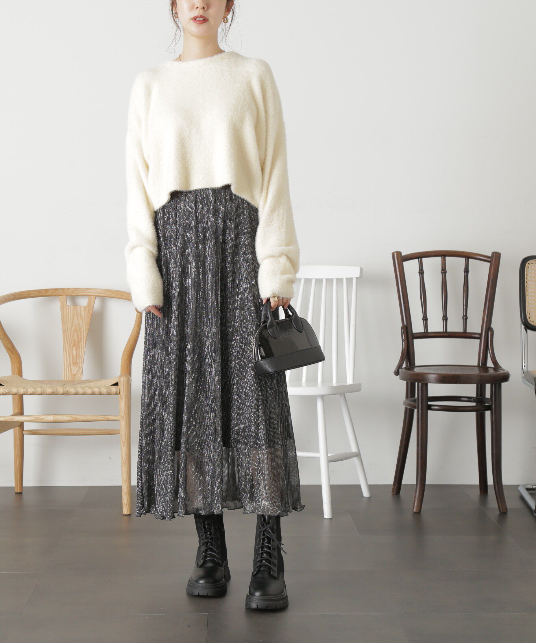  「前後2Wayショートシャギー短丈ニット」|ニット・セーター|