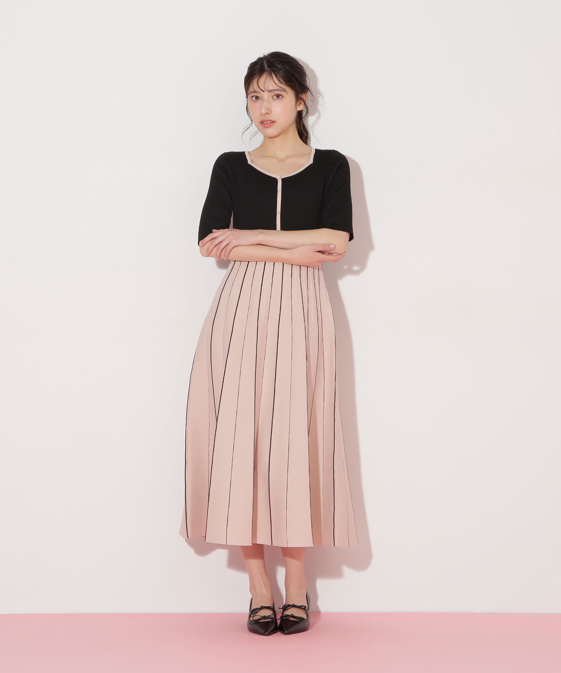  「プリーツニットワンピース」|ワンピース|ブラック