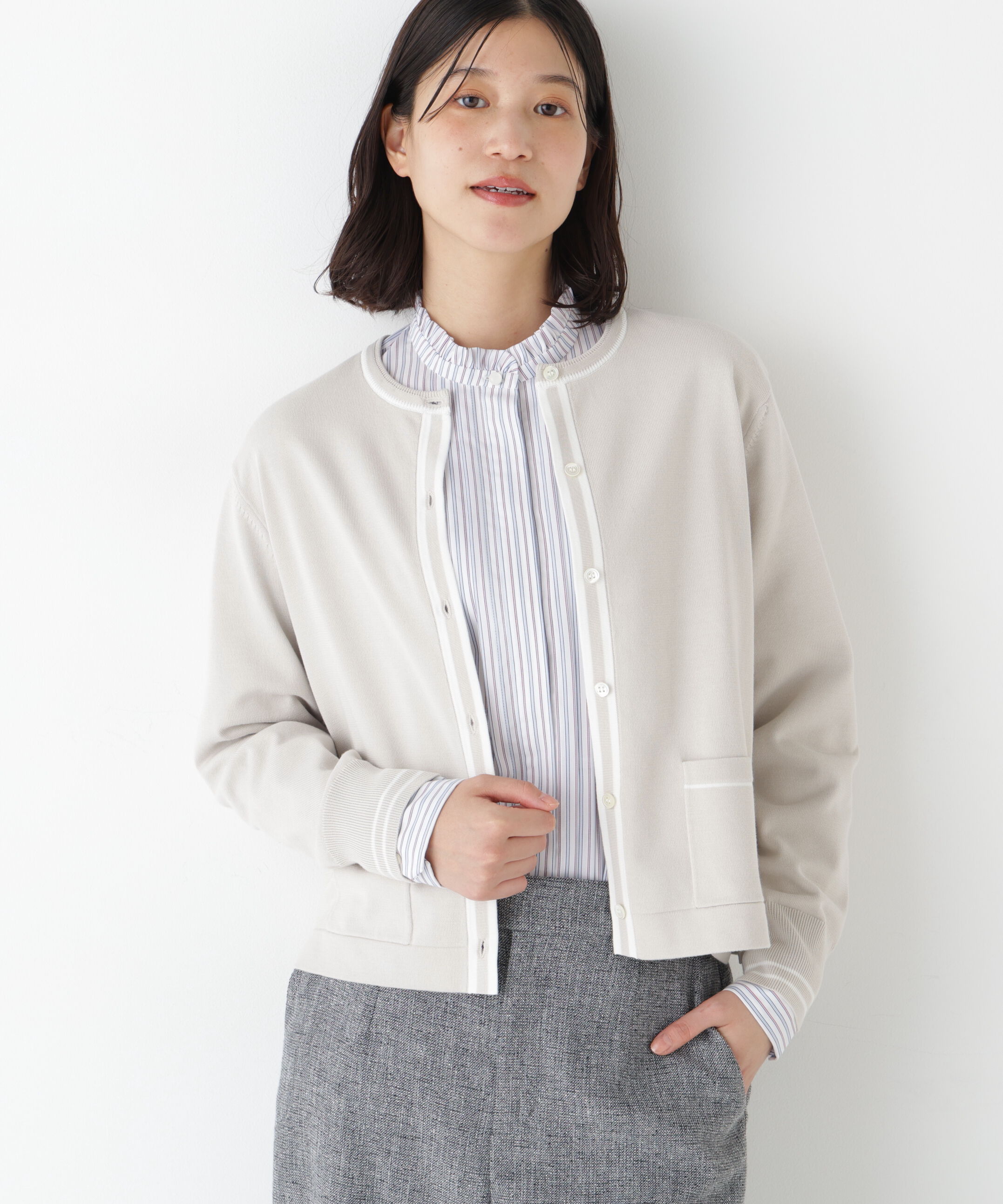  「◆オーガニックコットン混プレーティングライン入カーディガン」|ニット・セーター|