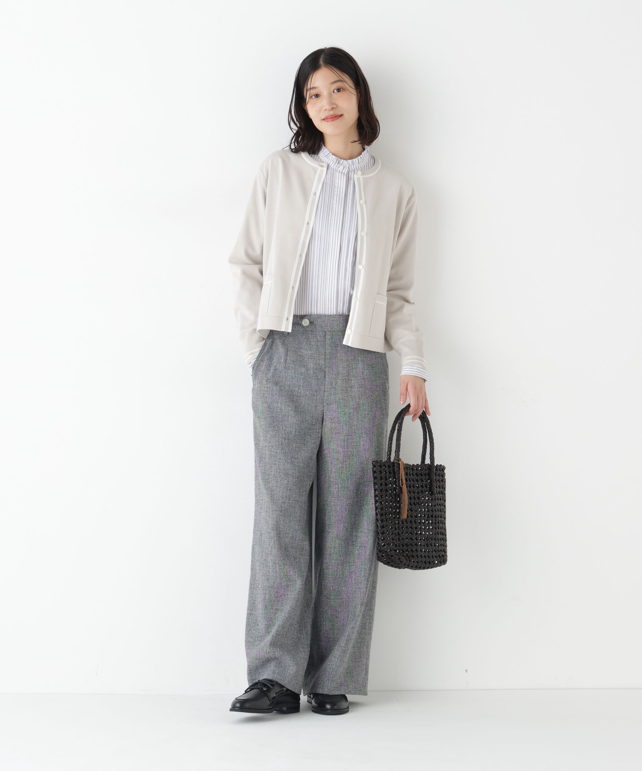  「◆オーガニックコットン混プレーティングライン入カーディガン」|ニット・セーター|