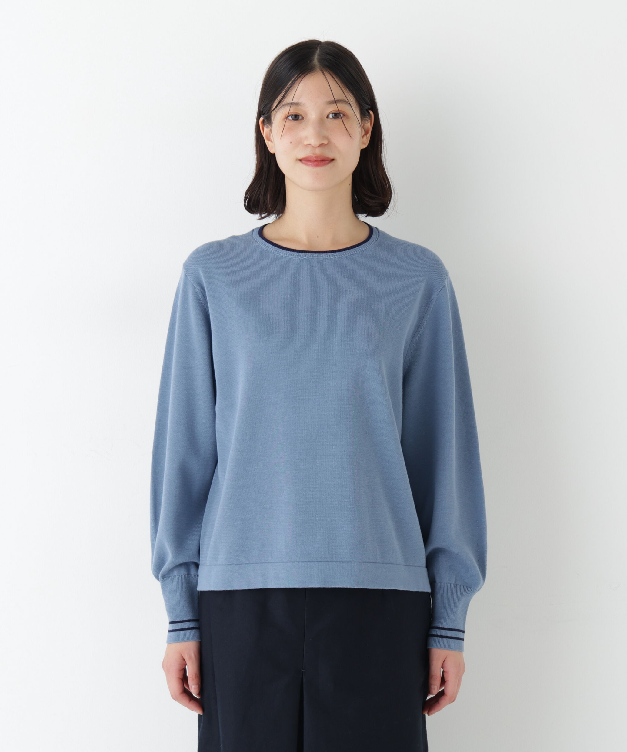  「◆オーガニックコットン混ライン入プルオーバー」|ニット・セーター|