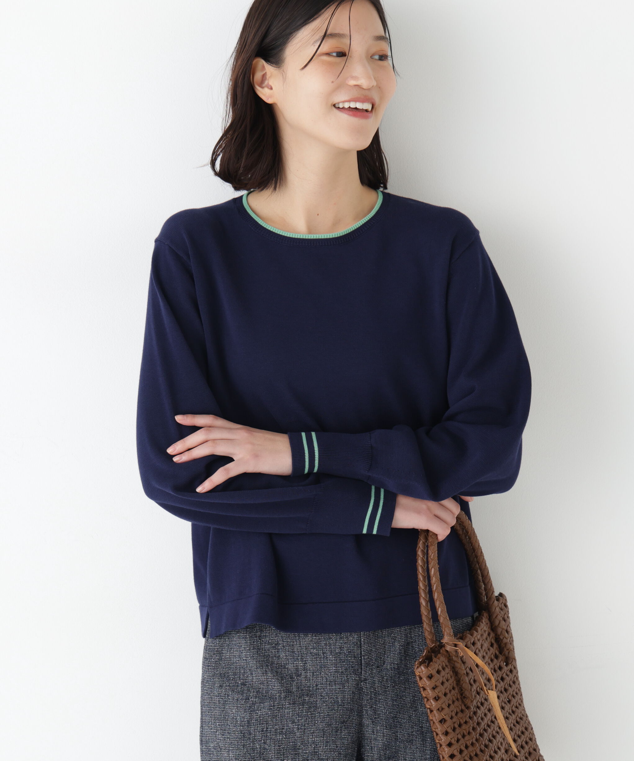  「◆オーガニックコットン混ライン入プルオーバー」|ニット・セーター|