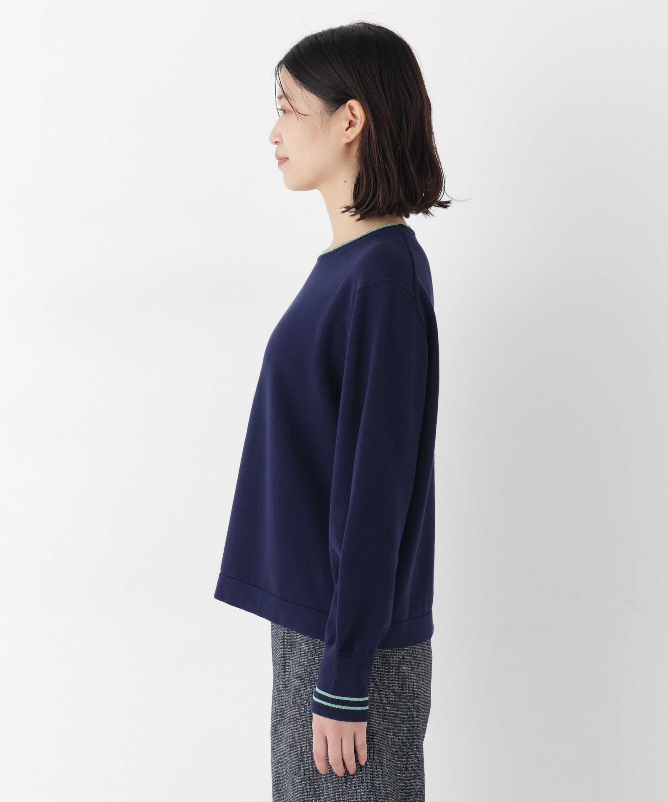  「◆オーガニックコットン混ライン入プルオーバー」|ニット・セーター|