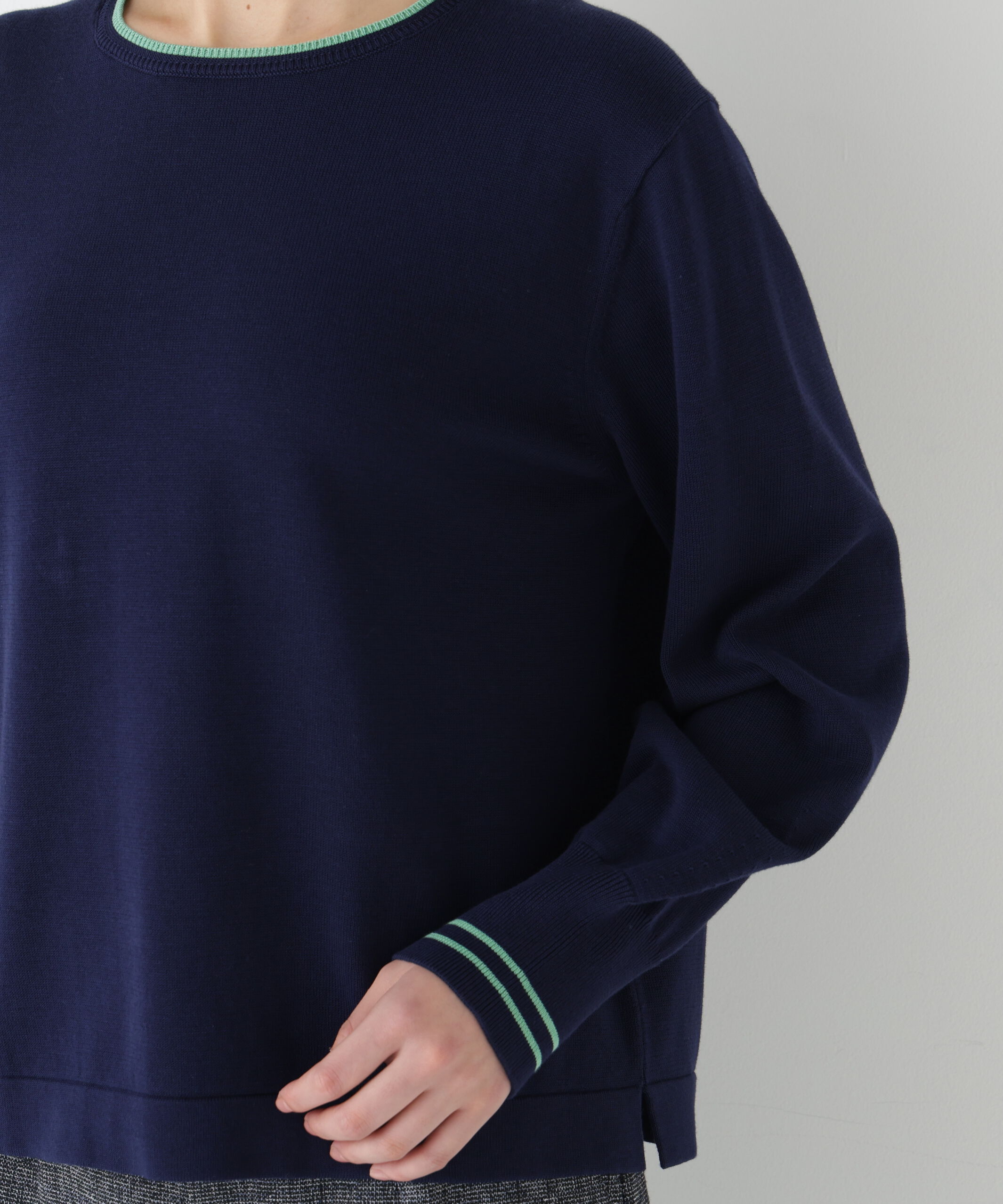  「◆オーガニックコットン混ライン入プルオーバー」|ニット・セーター|