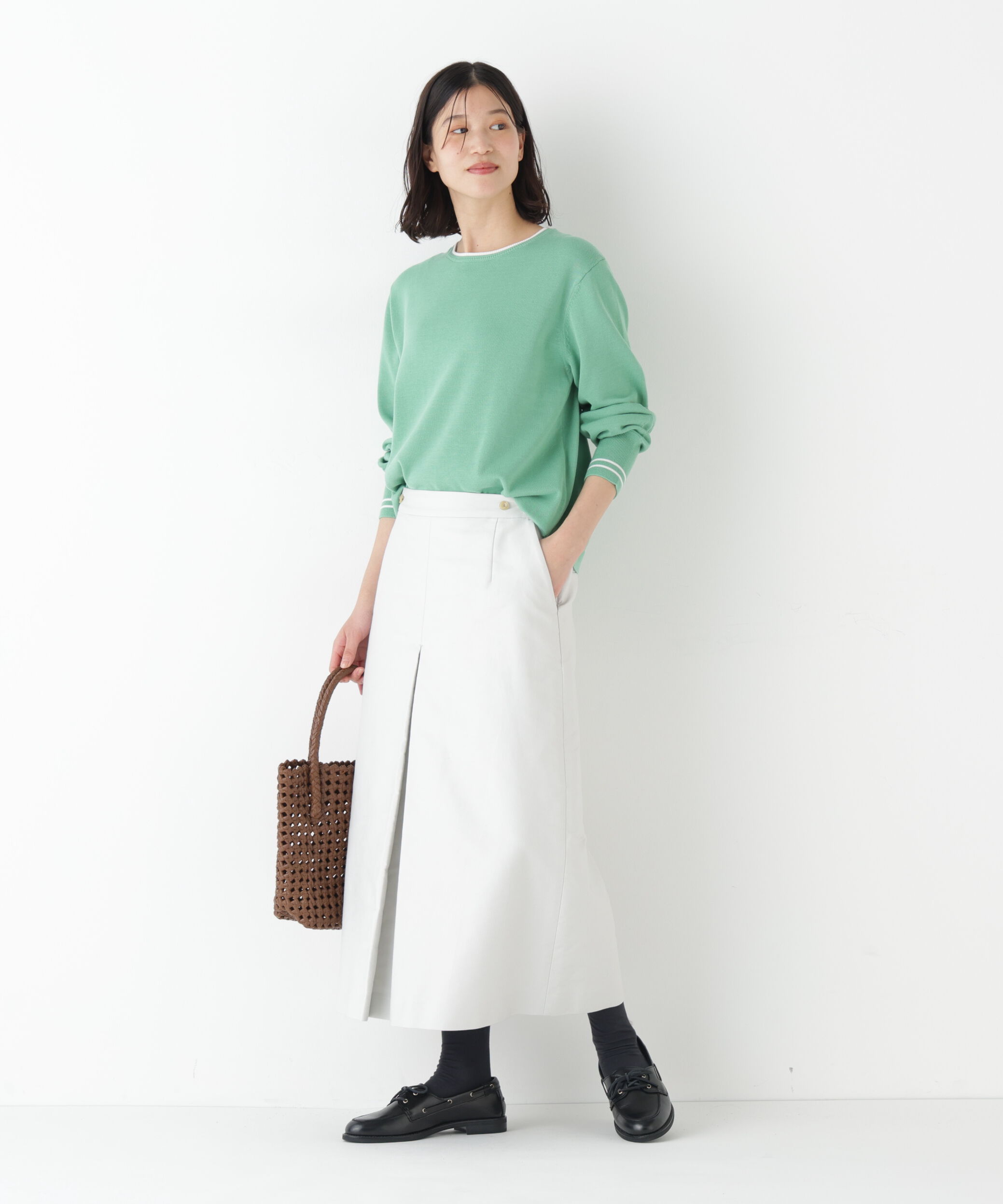  「◆オーガニックコットン混ライン入プルオーバー」|ニット・セーター|