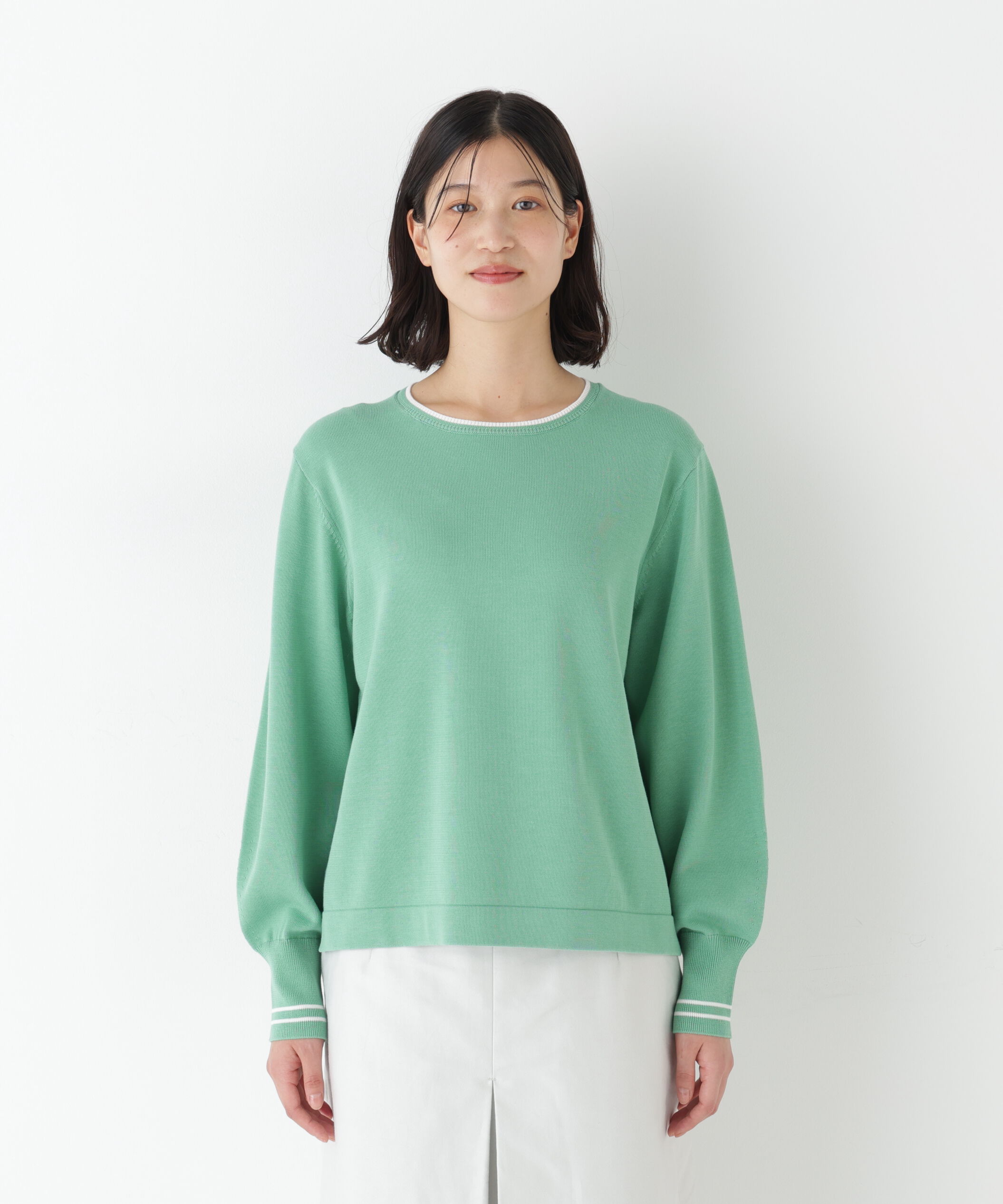  「◆オーガニックコットン混ライン入プルオーバー」|ニット・セーター|