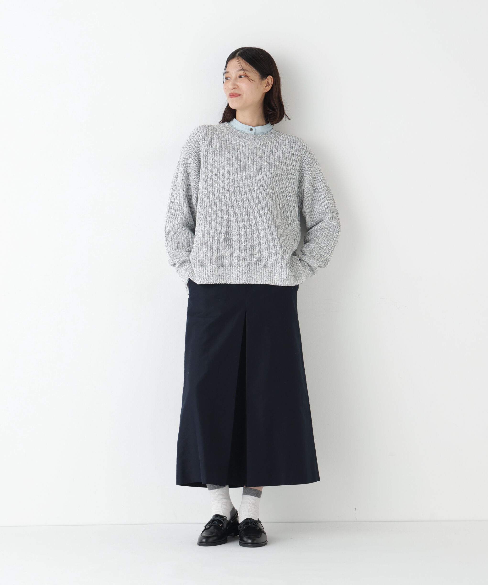  「◆ネップ入ペーパーヤーン片畦クルーネックプルオーバー」|ニット・セーター|