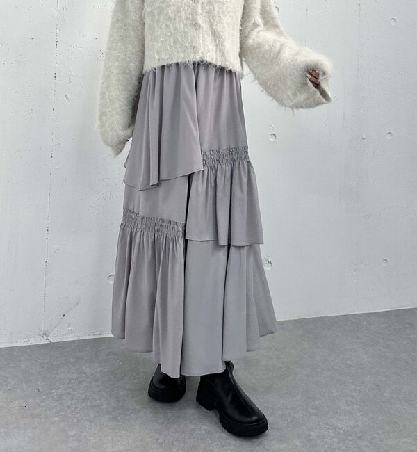 archives「マットサテンシャーリングティアードスカート」|スカート|GRAY