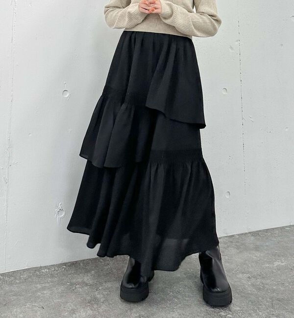 archives「マットサテンシャーリングティアードスカート」|スカート|BLACK