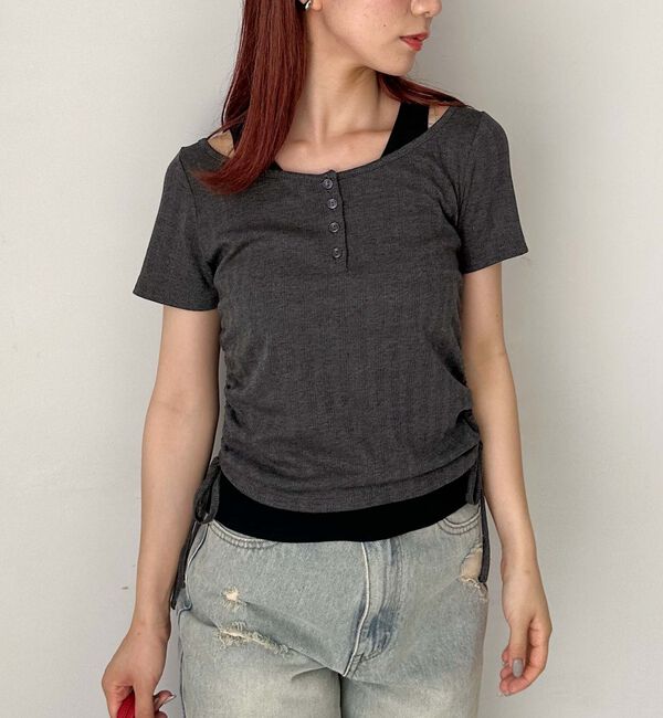 archives「レイヤード針抜きヘンリーＴＯＰＳ」|カーディガン|CHARCOAL GRAY