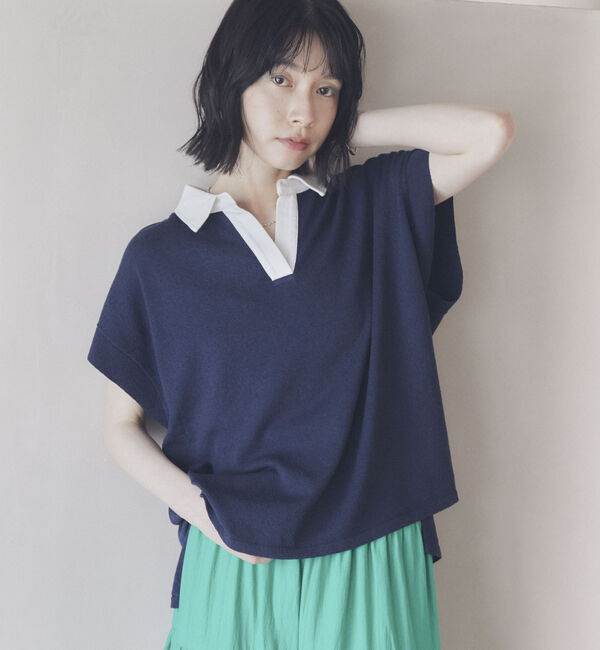 Doux archives「フレンチスリーブラガーニット」|ポロシャツ|NAVY