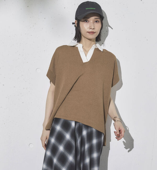 Doux archives「フレンチスリーブラガーニット」|ポロシャツ|BROWN