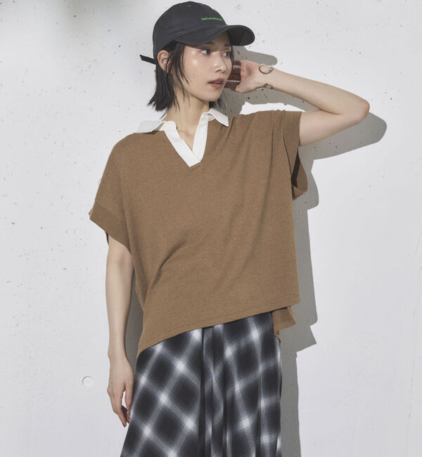 Doux archives「フレンチスリーブラガーニット」|ポロシャツ|