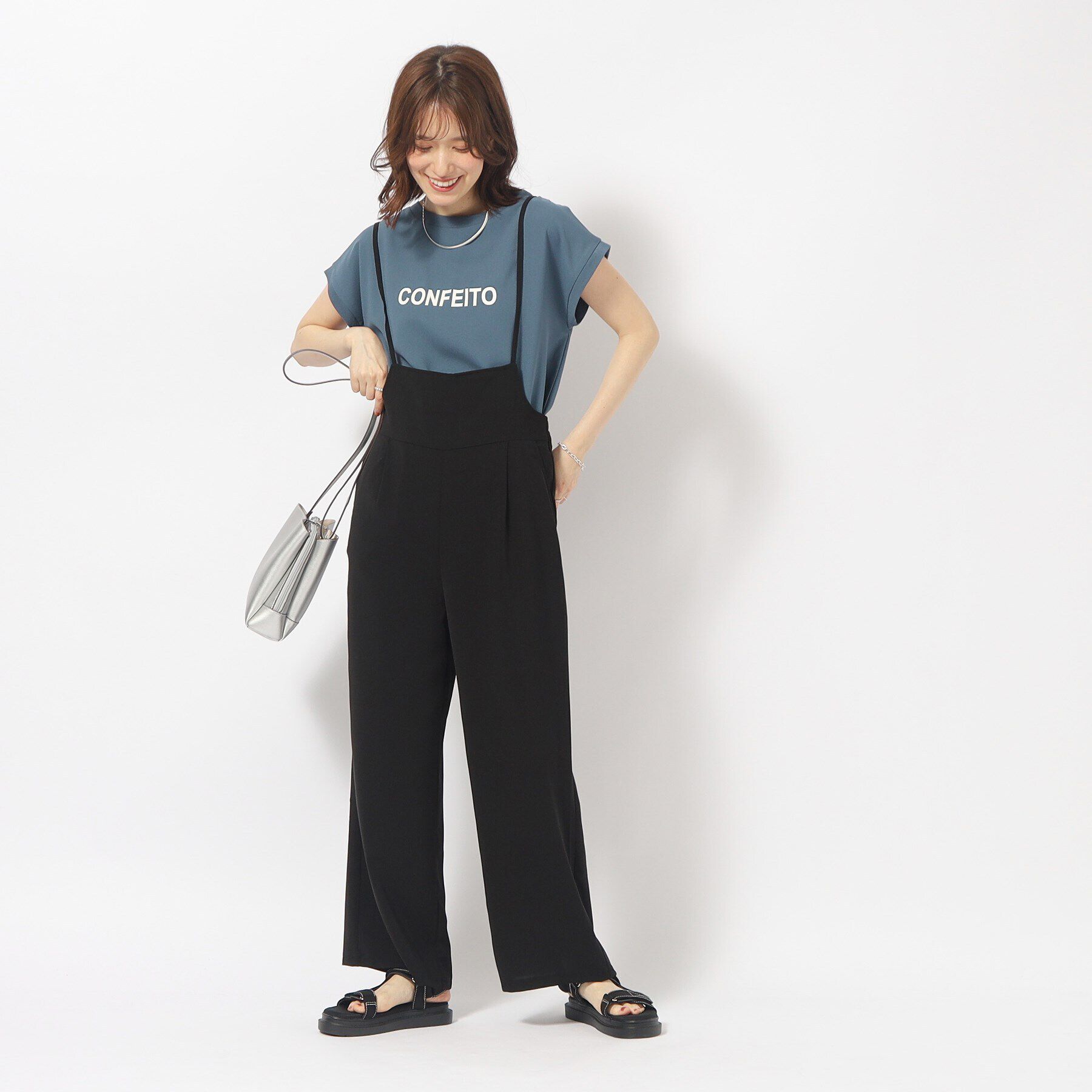 SHOO･LA･RUE「大人のフェミニンカジュアルに シアージョーゼットロゴTシャツ」|Tシャツ・カットソー|