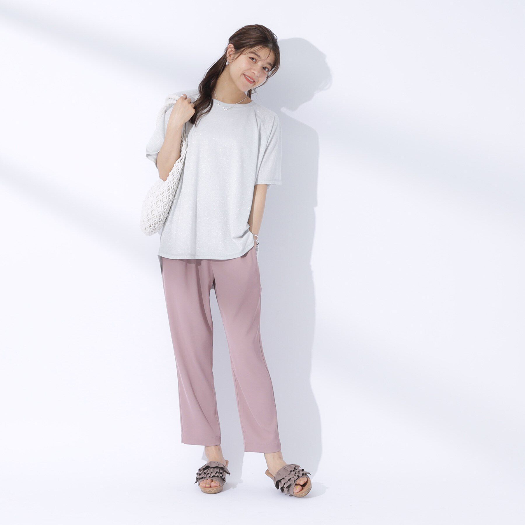 SHOO･LA･RUE「【セットアップ可】きらっとラメが華やか ステッチゆるトップス」|Tシャツ・カットソー|