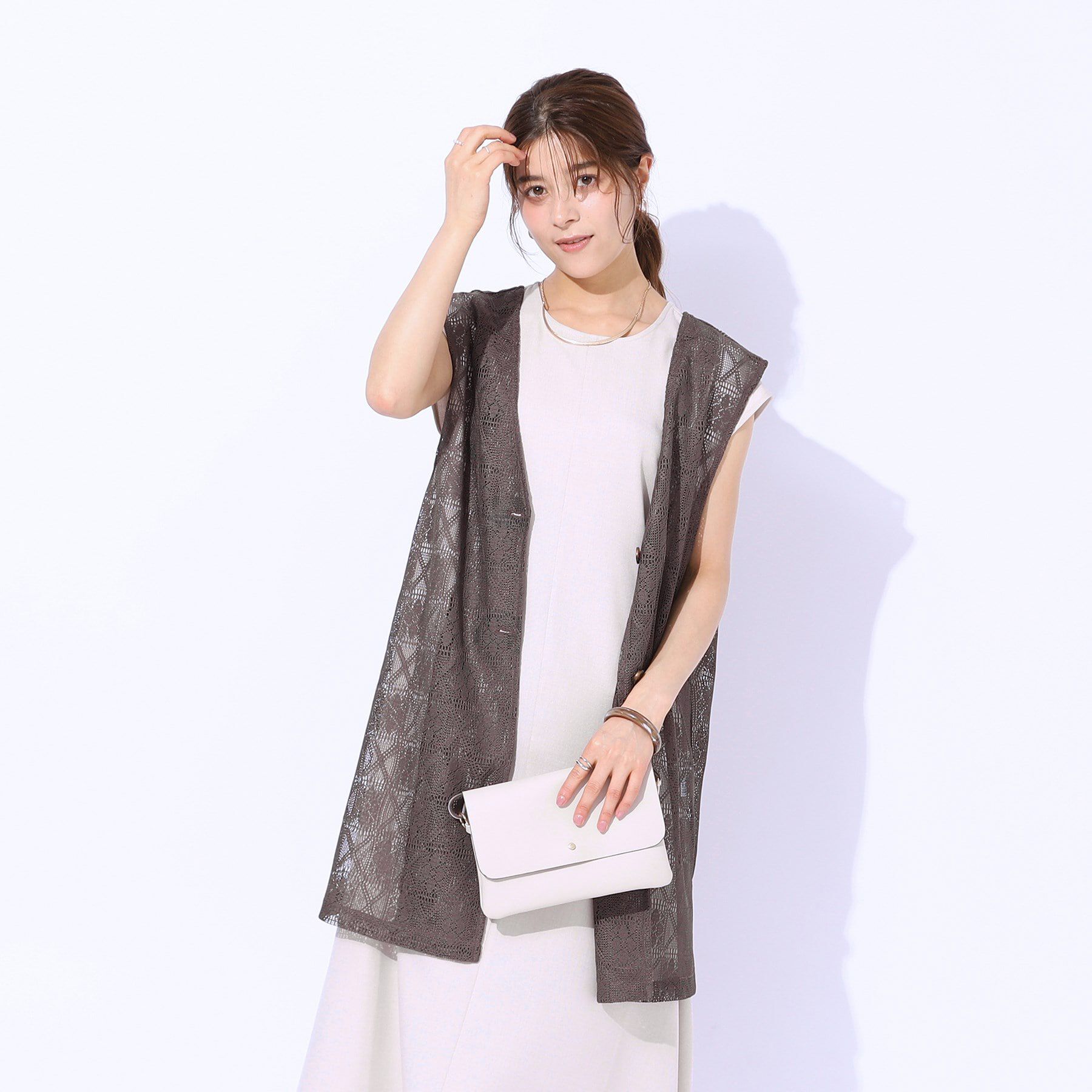 SHOO･LA･RUE「【前後2WAY】コーデのアクセントに ミドル丈レースジレ」|ベスト・ジレ|